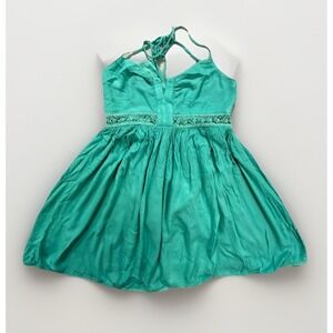 BCBGeneration Dress Womens XS Teal Green Lace‎ Trim Halter Neck Babydoll Flowy